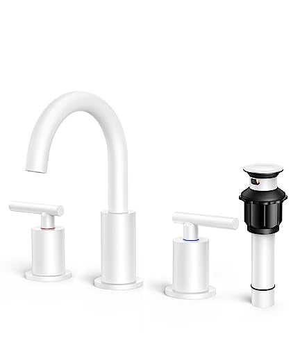 A|M Aquae Matte Black Bathroom Faucet 3 Hole, 8 Inch Widespread Bathroom Faucet Black with Metal Pop-up Drain Assembly, Two Handle Vanity Faucet with cUPC Supply Lines, 8" Black Bathroom Faucet