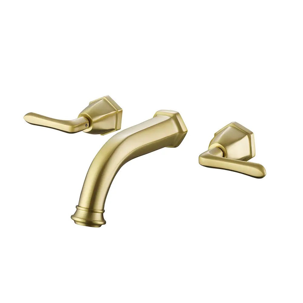 AvaMalis Modern Industrial Gold Brass Basin Mixer Faucet 3-Hole Double Wall Mounted Ceramic Brushed Modern Industrial 3-hole double gold