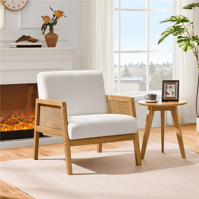 Fabric Upholstered Accent Chair with Rattan Sides