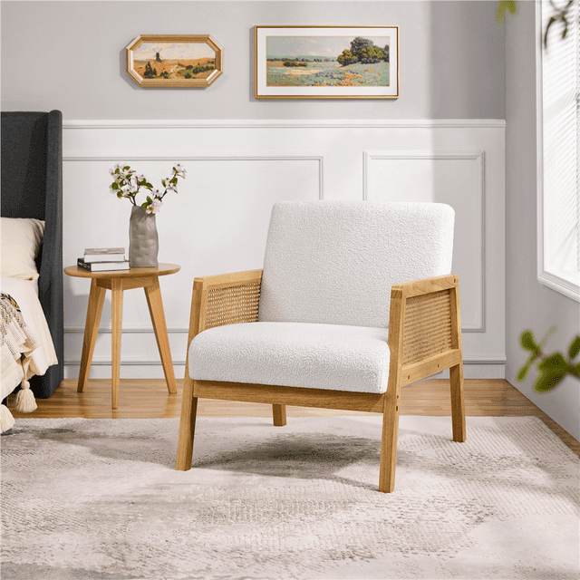 Fabric Upholstered Accent Chair with Rattan Sides