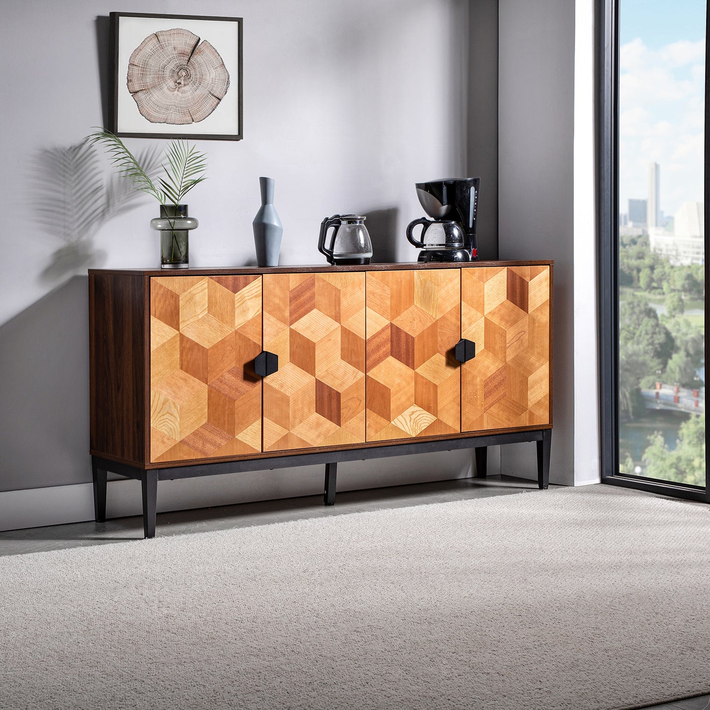 Kanan 63"Wide 4 Door Sideboard-WALNUT