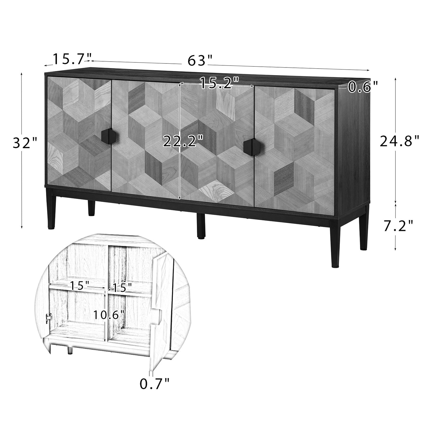 Kanan 63"Wide 4 Door Sideboard-WALNUT