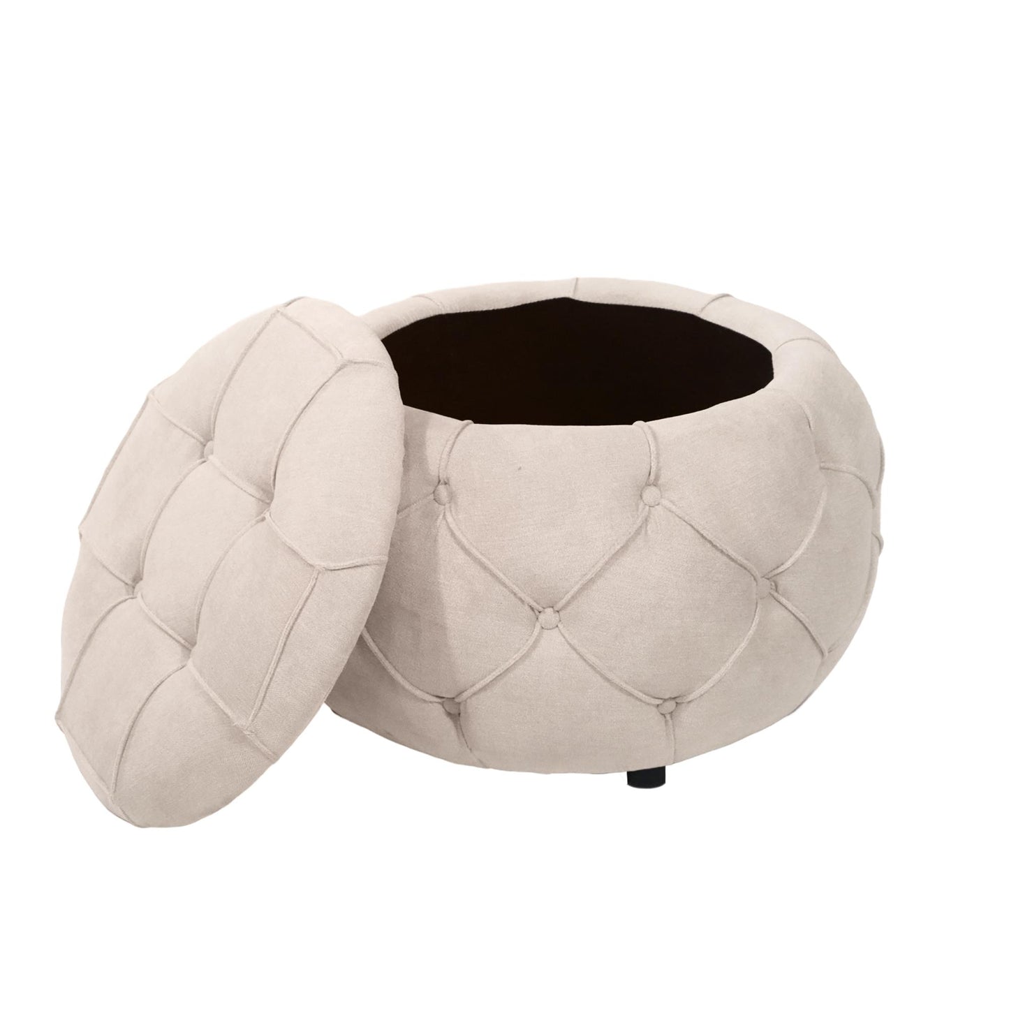 Large Button Tufted Woven Round Storage Footstool。Suitable for living room, bedroom, study