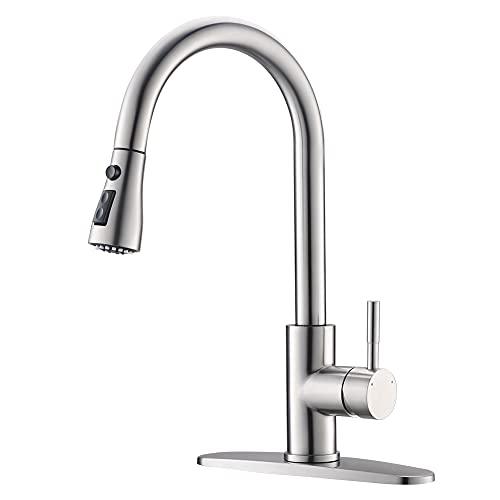 A|M Aquae Black Kitchen Faucets with Pull Down Sprayer Kitchen Sink Faucet with Pull Out Sprayer Single Hole Deck Mount Single Handle Stainless Steel Grifos De Cocina 866068R