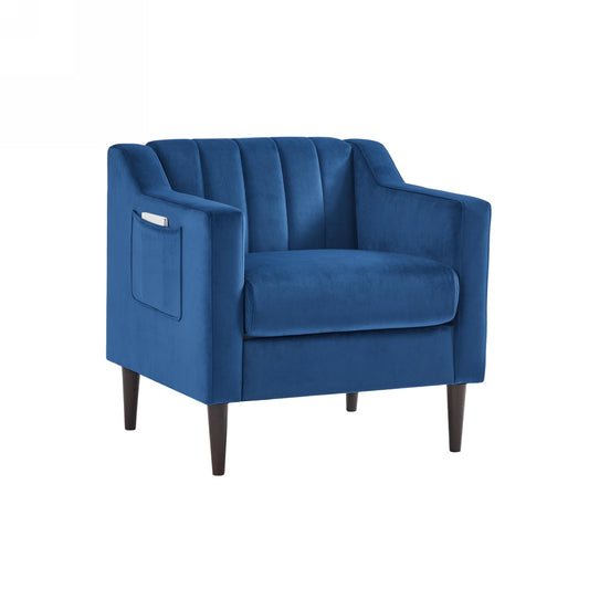 Modern velvet fabric single person sofa side chair with solid wood legs, used in bedroom, living room and office.