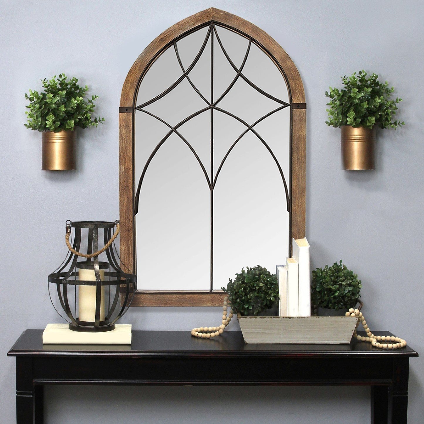 Cathedral Wood Framed Vintage Mirror