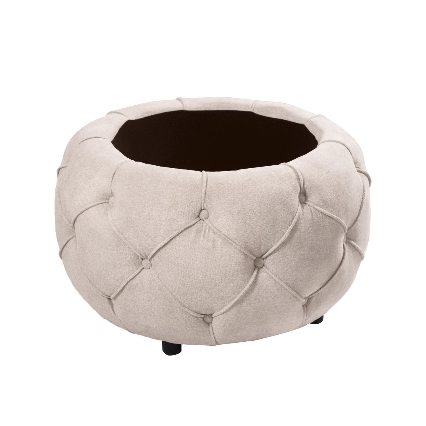 Large Button Tufted Woven Round Storage Footstool。Suitable for living room, bedroom, study