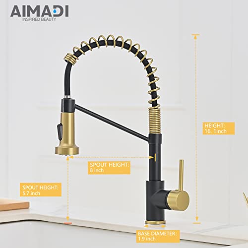 A|M Aquae Black Faucet Kitchen, Commercial Modern Single Handle Kitchen Faucet with Pull Down Sprayer