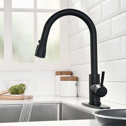 A|M Aquae Black Kitchen Faucets with Pull Down Sprayer Kitchen Sink Faucet with Pull Out Sprayer Single Hole Deck Mount Single Handle Stainless Steel Grifos De Cocina 866068R