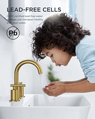 A|M Aquae Matte Black Bathroom Faucet 3 Hole, 8 Inch Widespread Bathroom Faucet Black with Metal Pop-up Drain Assembly, Two Handle Vanity Faucet with cUPC Supply Lines, 8" Black Bathroom Faucet