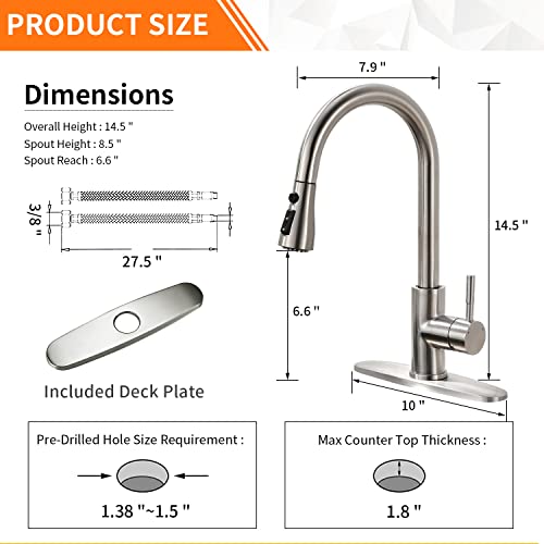 A|M Aquae Black Kitchen Faucets with Pull Down Sprayer Kitchen Sink Faucet with Pull Out Sprayer Single Hole Deck Mount Single Handle Stainless Steel Grifos De Cocina 866068R