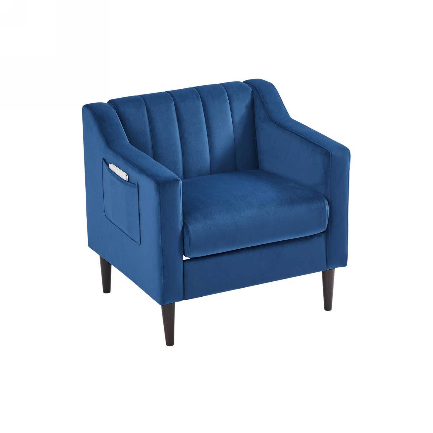 Modern velvet fabric single person sofa side chair with solid wood legs, used in bedroom, living room and office.