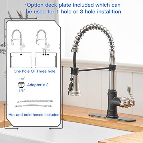 A|M Aquae Kitchen Sink Faucet with Deck Plate Matte Black with Pull Down Sprayer 3 Spray Modes Single Handle Singe Lever High Arc Kitchen Faucet Lead-Free Farmhouse Commercial Bar Kitchen Faucets