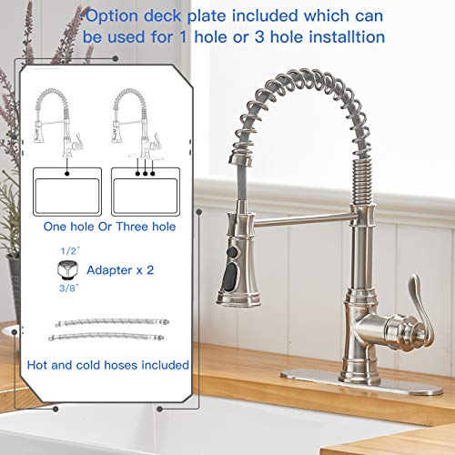 A|M Aquae Kitchen Sink Faucet with Deck Plate Matte Black with Pull Down Sprayer 3 Spray Modes Single Handle Singe Lever High Arc Kitchen Faucet Lead-Free Farmhouse Commercial Bar Kitchen Faucets