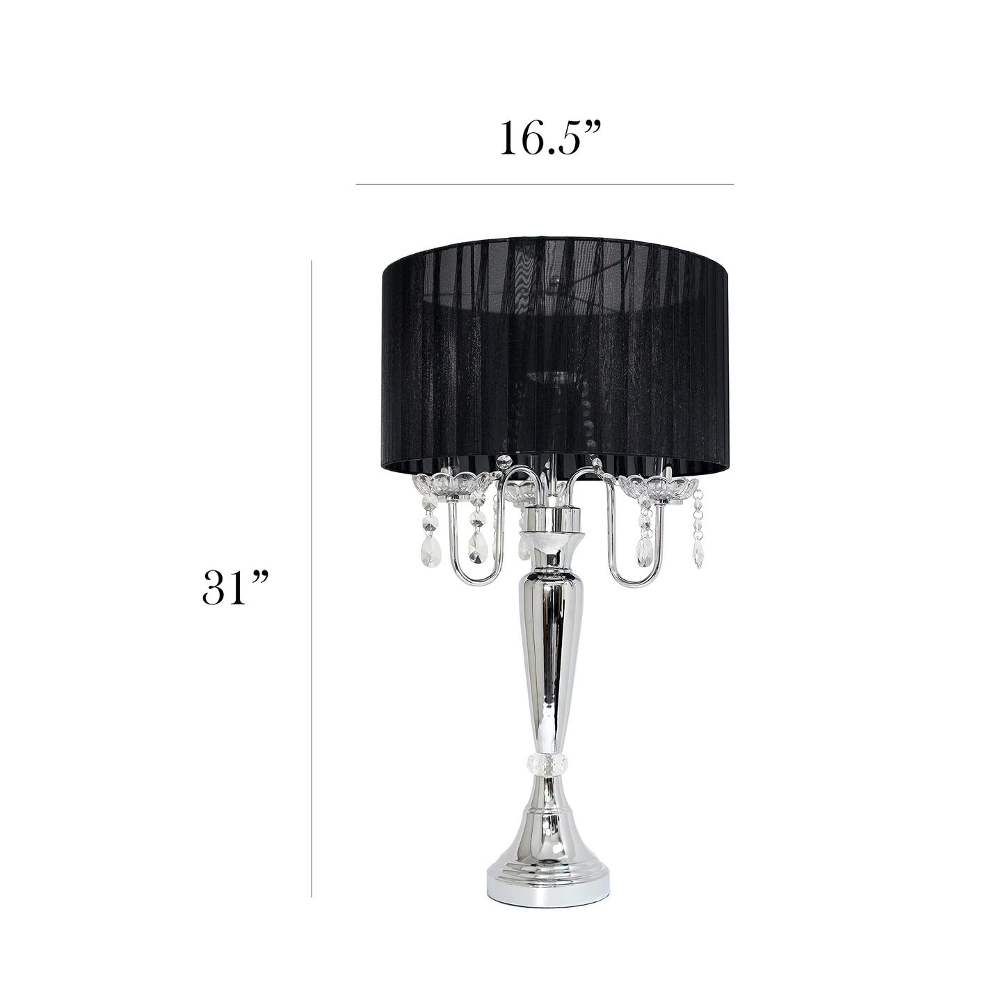 Elegant Designs LT1034-WHT Trendy Sheer Table Lamp with Hanging Crystals and Sheer Shade, White