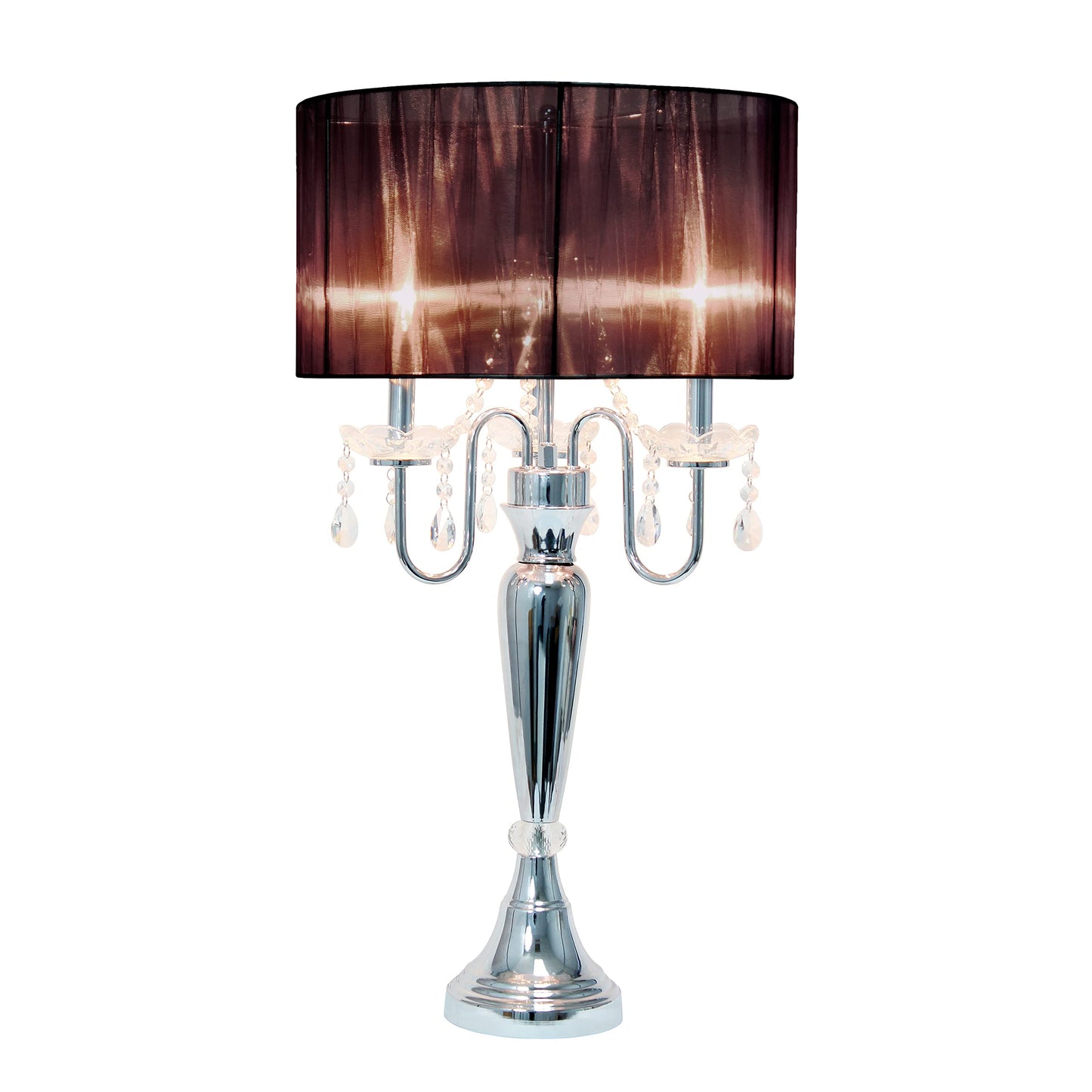 Elegant Designs LT1034-WHT Trendy Sheer Table Lamp with Hanging Crystals and Sheer Shade, White