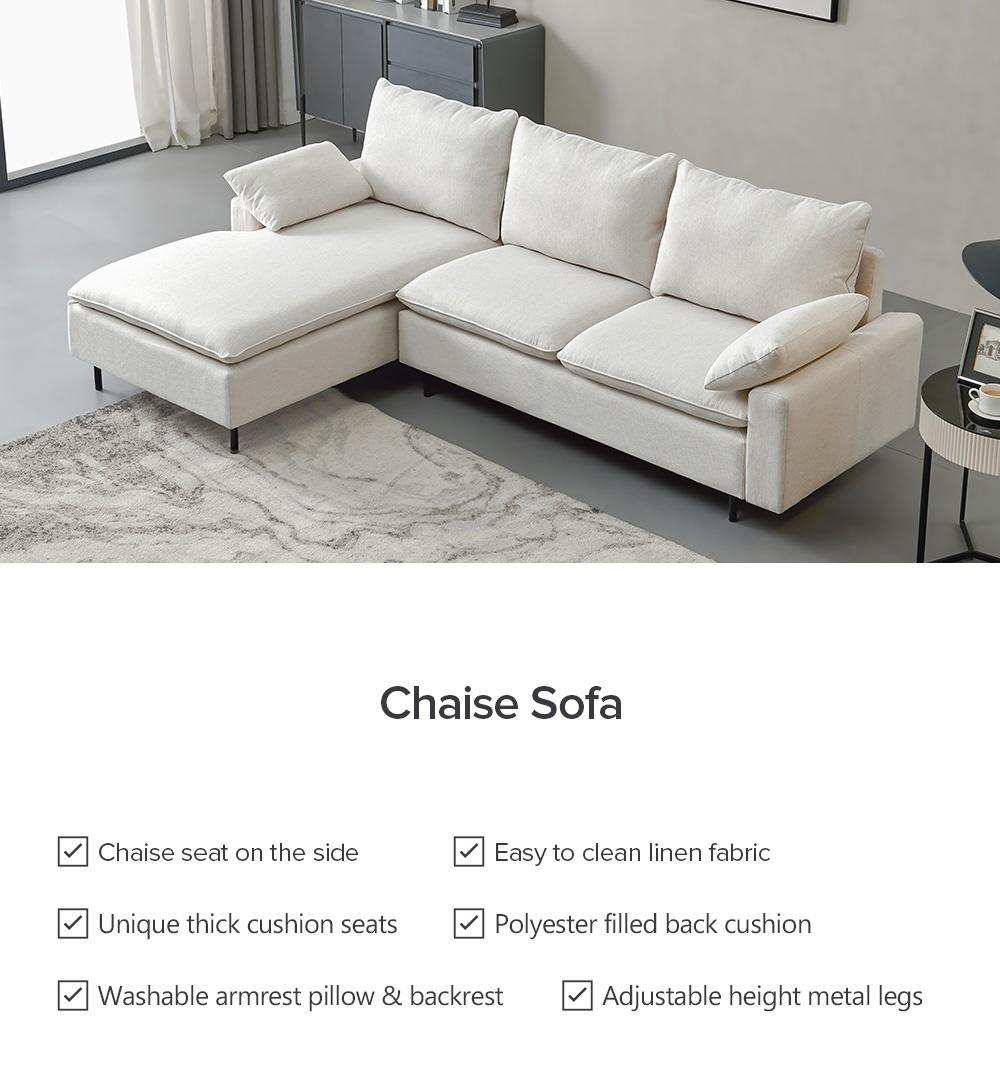 L-Shaped linen sectional sofa with right chaise,Beige