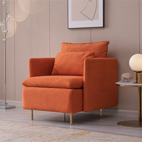 Modern fabric accent armchair,upholstered single sofa chair,Orange  Cotton Linen-30.7''