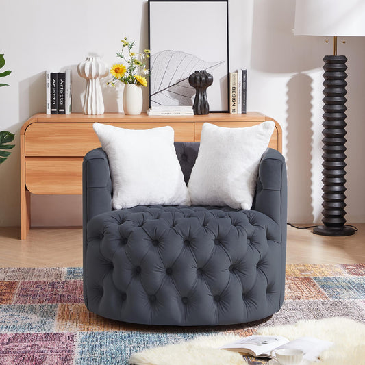 Modern Swivel Barrel Chair with 360° Swivel Base and 2 Pillows, Velvet Fabric Shell Chair Back, Suitable for All Environments