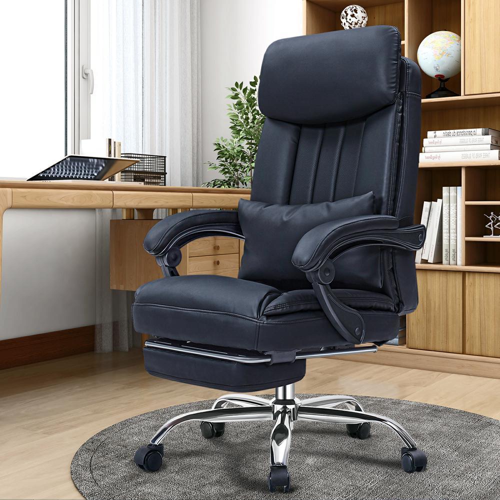 High quality black Faux leather office chair With Footrest Receliner Swivel