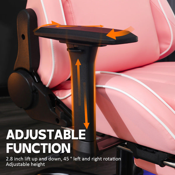 Ergonomic Gaming Chair with Footrest, Comfortable Computer Chair for Heavy People, Adjustable Height Office Desk Chair with Wheels, Breathable Leather Video Game Chairs (Pink)