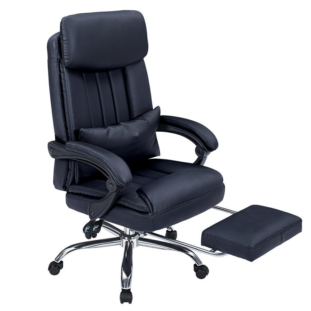 High quality black Faux leather office chair With Footrest Receliner Swivel