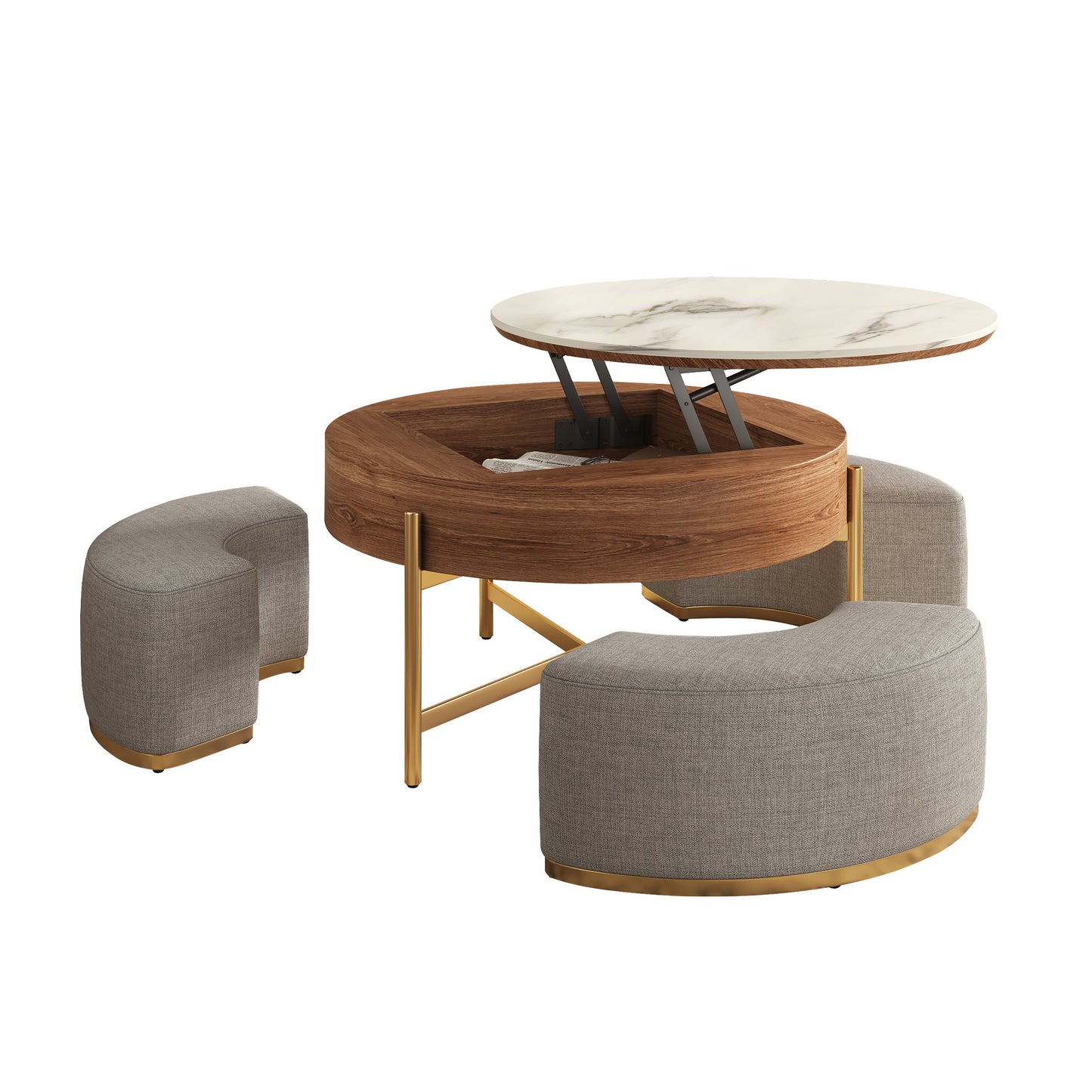 Modern Nesting Coffee Table Set with Sintered Stone Top, Lift-top Coffee Table 37"