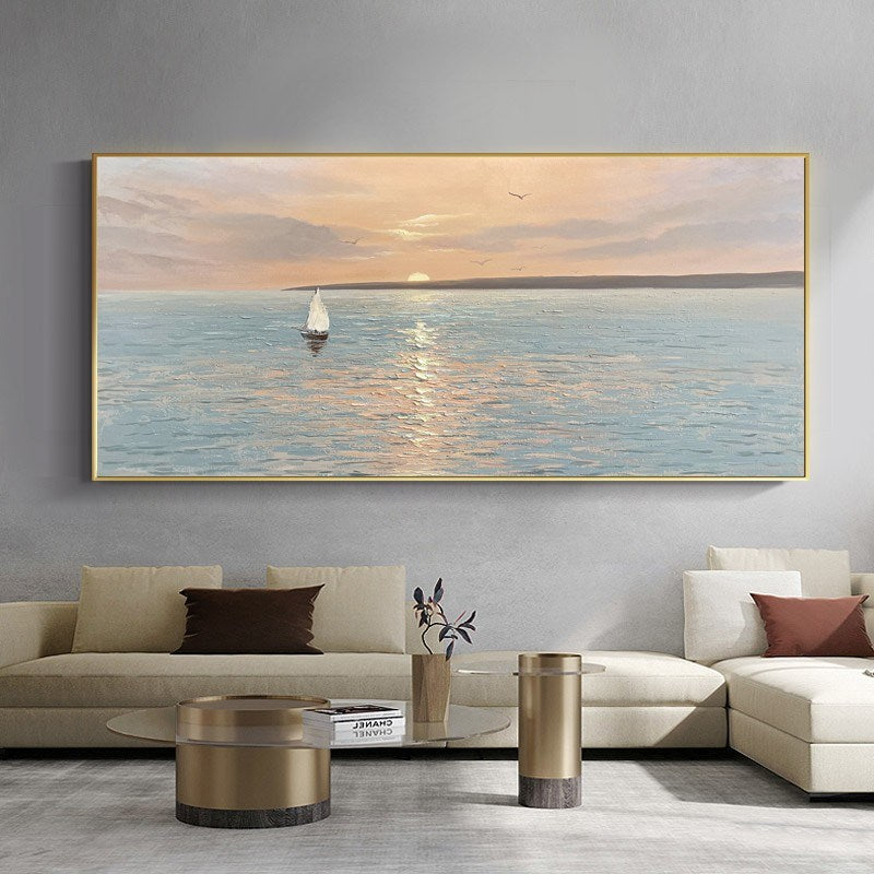 Artist Handpainted Modern Canvas Oil Painting Interior Home Decoration Painting Morning Sea Art Painting Rimless