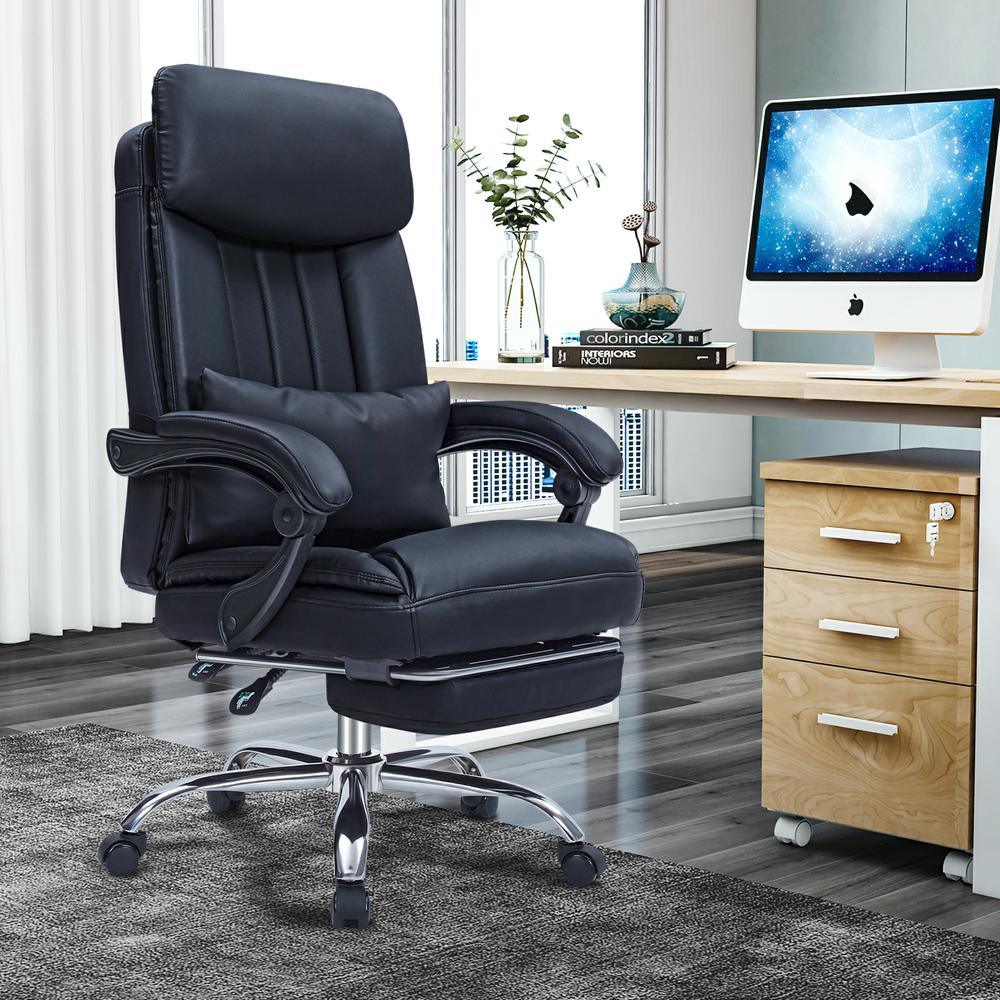 High quality black Faux leather office chair With Footrest Receliner Swivel