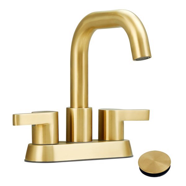 AvaMalis A|M Aquae Bathroom Faucet 2 Handle 4 Inch Centered Bathroom Sink Faucets 3 Hole with Pop Up Drain and Water Supply Lines, Brushed Gold