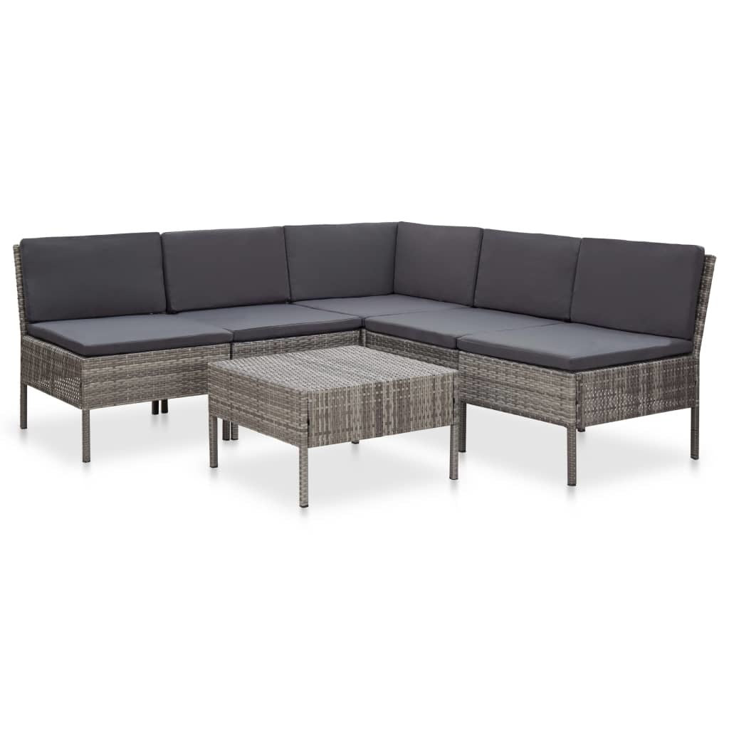 6 Piece Patio Lounge Set with Cushions Poly Rattan Gray