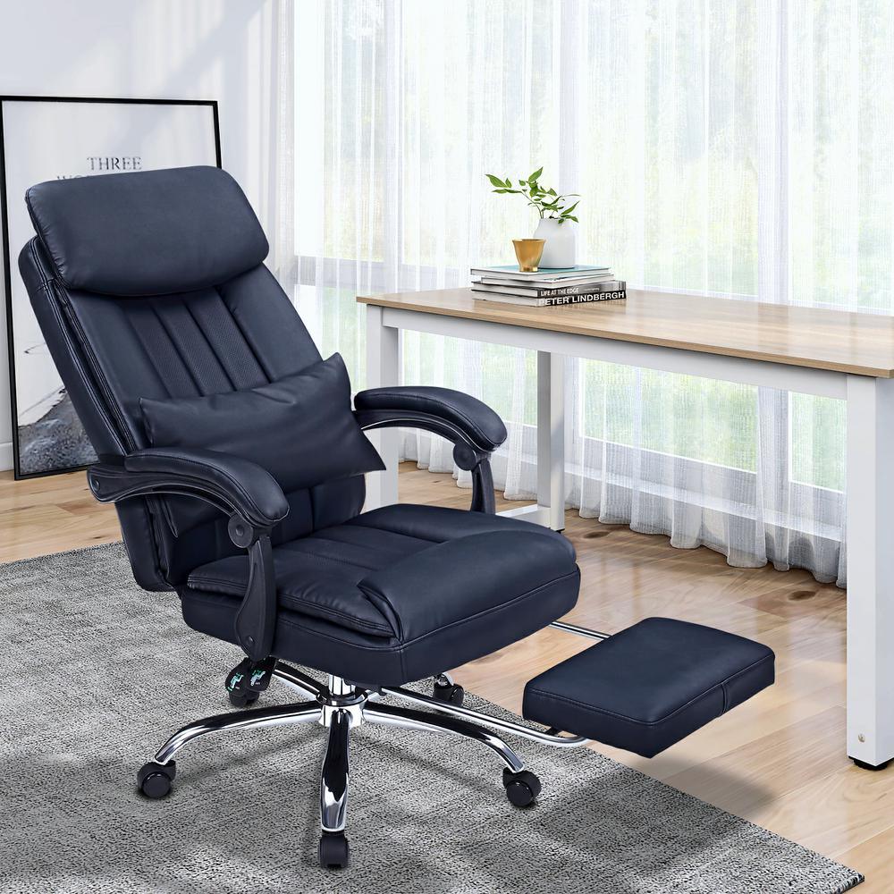 High quality black Faux leather office chair With Footrest Receliner Swivel