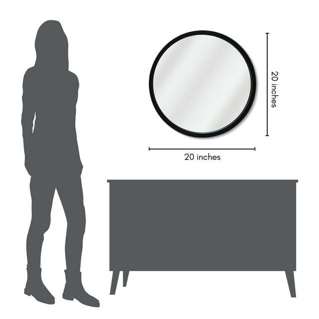 20x20 Framed Black Round Mirror - Circle Mirror for Bathroom, Bedroom, Entryway, Living Room