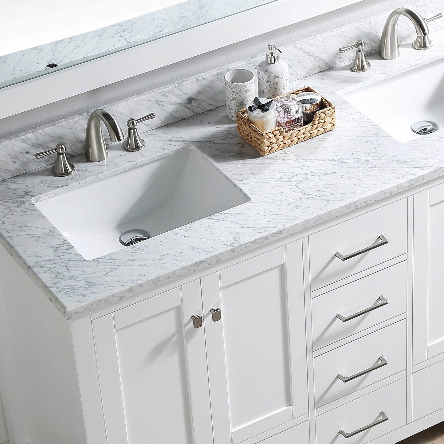 Bathroom Vanity Cabinet set 60 inches Double sink, Bathroom Storage Carrara White Marble Countertop With Back Splash