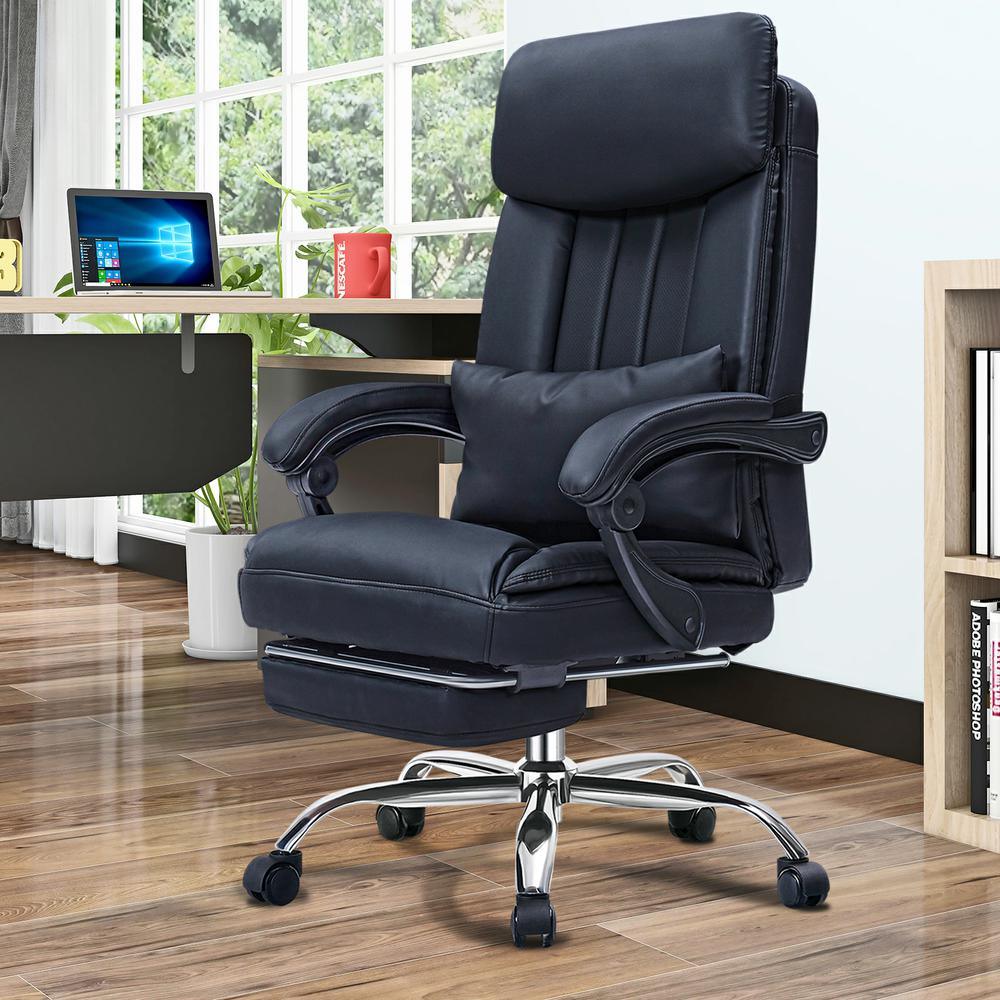 High quality black Faux leather office chair With Footrest Receliner Swivel