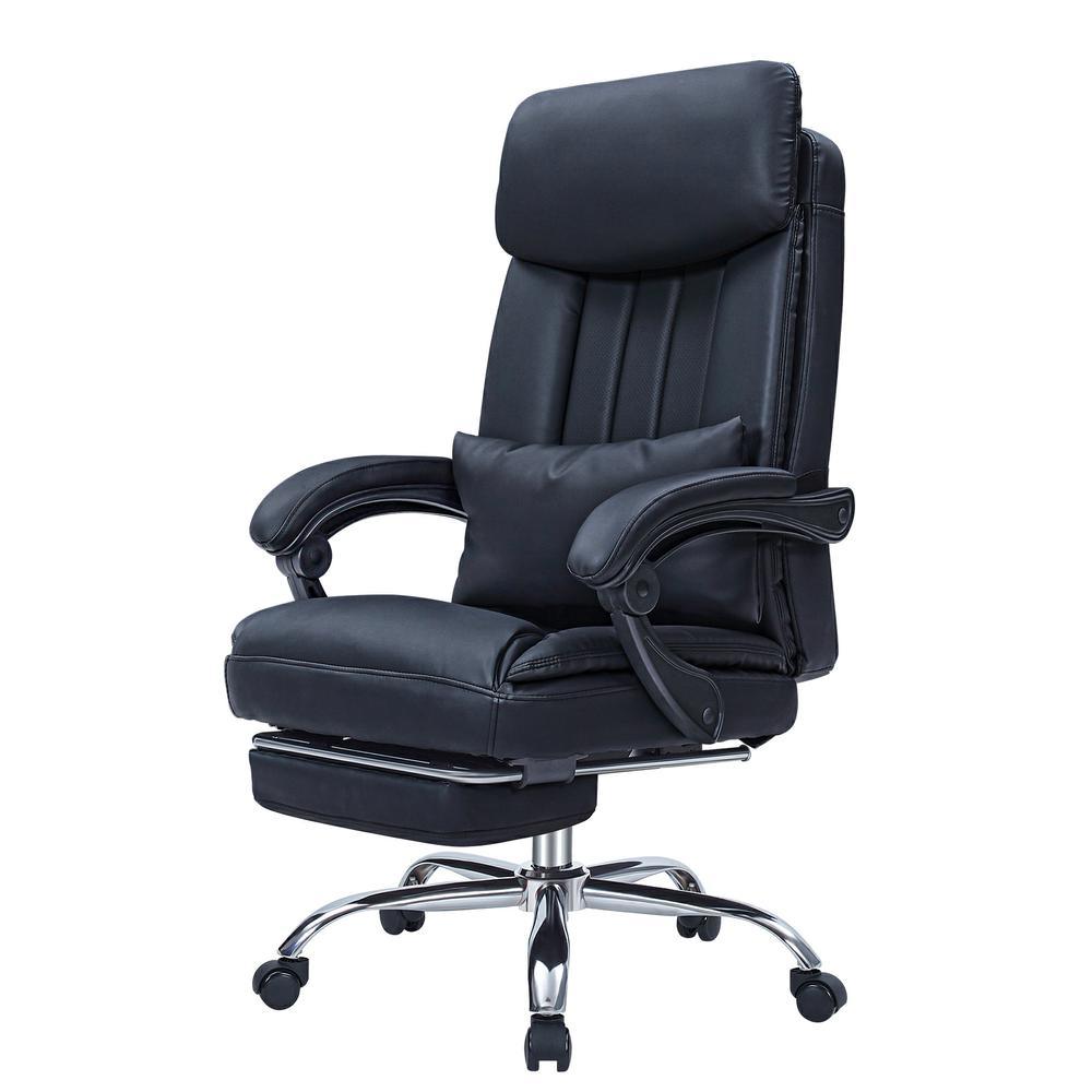 High quality black Faux leather office chair With Footrest Receliner Swivel