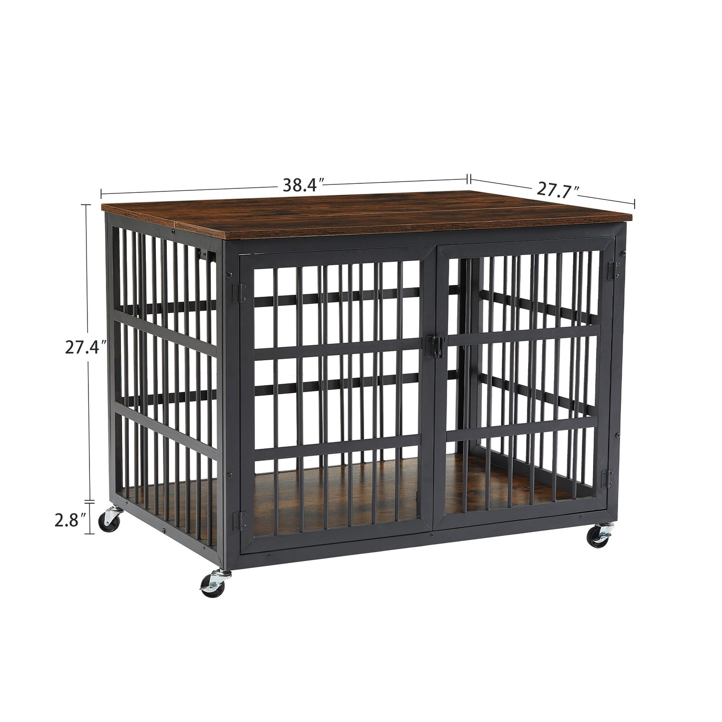 Furniture style dog crate wrought iron frame door with side openings, Grey, 38.4''W x 27.7''D x 30.2''H.