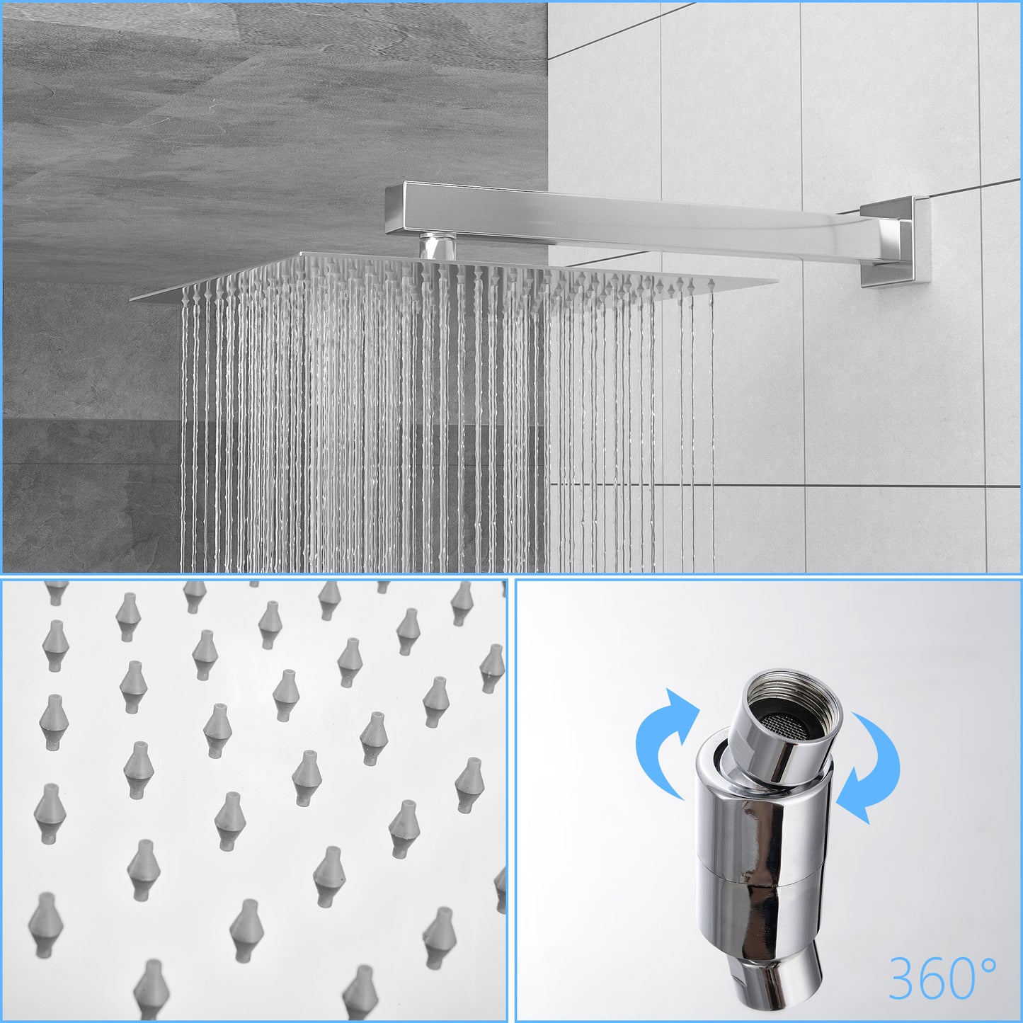 Dual Shower Head - 12 Inch Wall Mounted Square Shower System with Rough-in Valve,Chrome