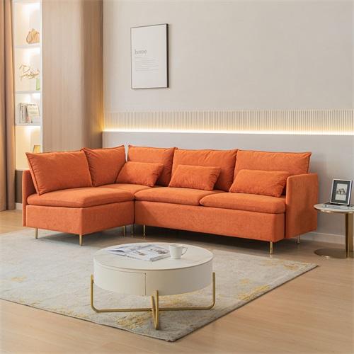 Modular L-shaped Corner sofa ,Left Hand Facing Sectional Couch, Orange Cotton Linen-90.9''