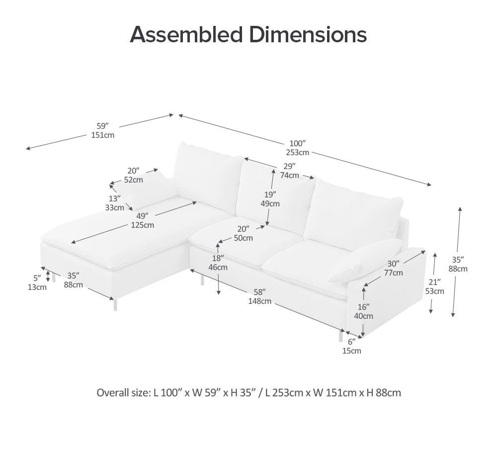 L-Shaped linen sectional sofa with right chaise,Beige